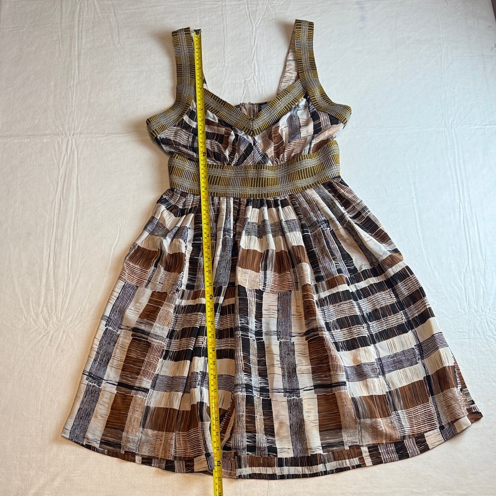 Plenty by Tracy Reese Anthropologie Brown Cream Plaid Sleeveless Silk Sundress 8 - Picture 5 of 13